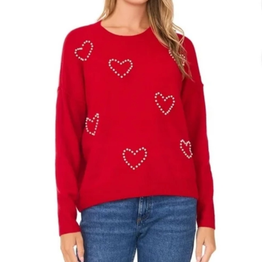 Nwt Vince Camuto Red Heart Pattern Sweater